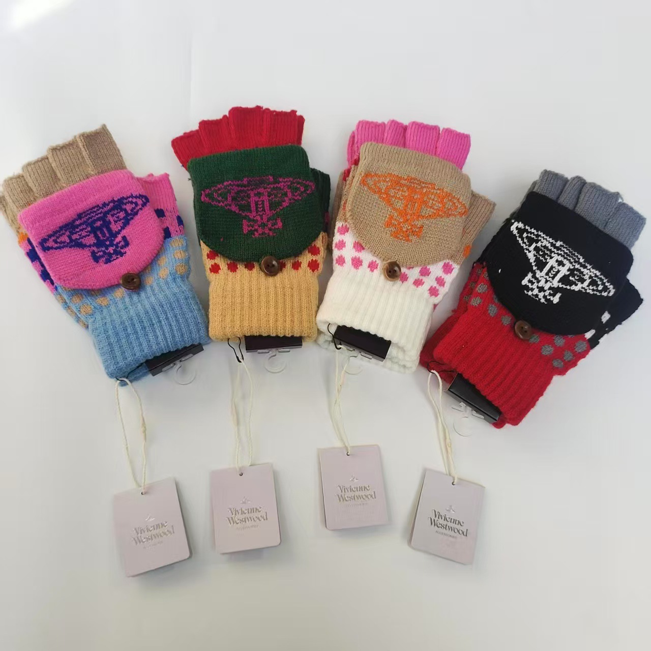 Japanese-Style Ins Flip Cover Parent-Child Gloves Korean Version Winter Warm Female Student Fleece-Lined Writing Fingerless Half-Finger Quality Wool