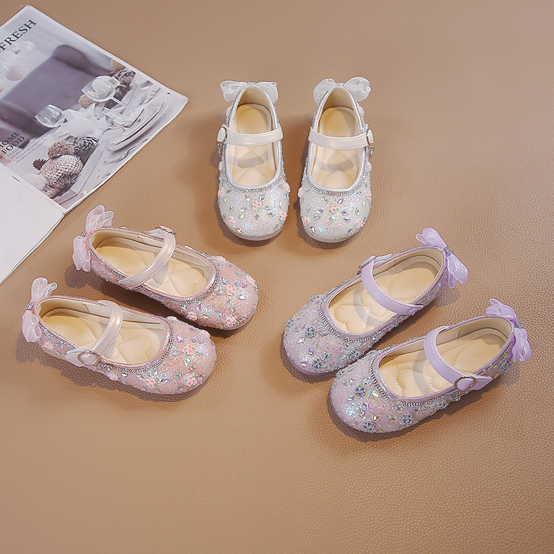 Zapatos de princesa de niñas 2026 primavera y verano nuevos zapatos de cristal para niños zapatos de cuero suaves zapatos de niños mayores zapatos Mary Jane Leaf image 5