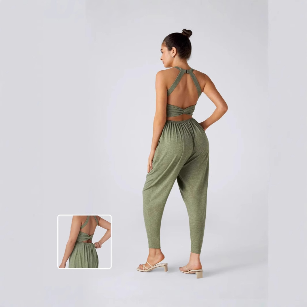 2025 In-Stock New European and American Amazon Aliexpress Cross-Border Women's Lace-Up Sexy Leg-Tie Butt-Lifting Jumpsuit