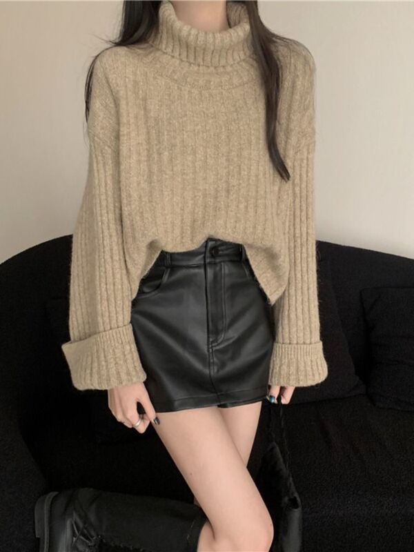 Retro Thickeneded Turtleneck Knitted Sweater for Women in Autumn and Winter with Coat and Lazy Style Loose Short Bottoming Shirt Top Retro Thickeneded Turtleneck Knitted Sweater for Women in Autumn and Winter with Coat and Lazy Style Loose Short Bottoming Shirt Top
