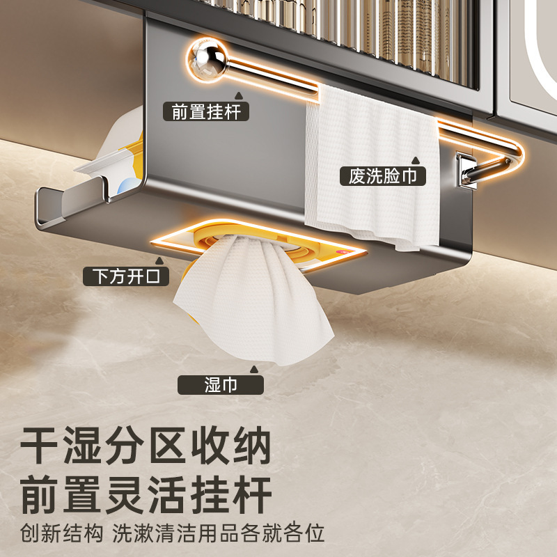 Mirror Cabinet Tissue Holder Bathroom Wall-Mounted Wet Wipes Storage Box Toilet Waste Paper Hanging Rod Face Towel Rack