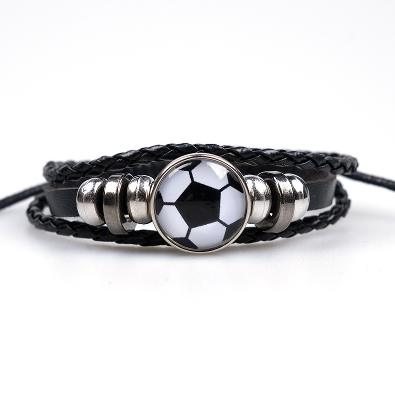 Cross-Border E-Commerce Supply: European and American Football Bracelets, Fan Merchandise, Leather Bracelets, Men's Trendy Beaded Leather Bracelets