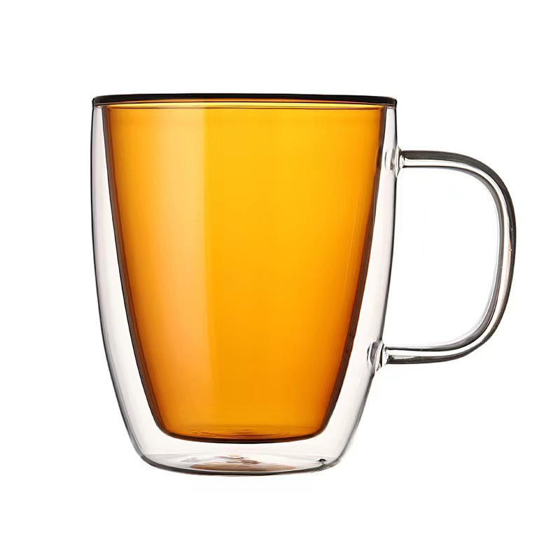 Taza de té de café para el hogar de doble capa de vidrio de color con mango Taza de leche de vidrio creativo