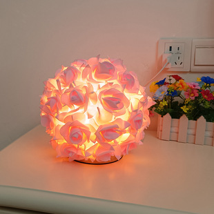 Scandinavian Cross-Border Hemp Ball Ball Rose Table Lamp Warm Wedding Romantic Bedside Lamp Bedroom Decoration Table Lamp Flower Lamp