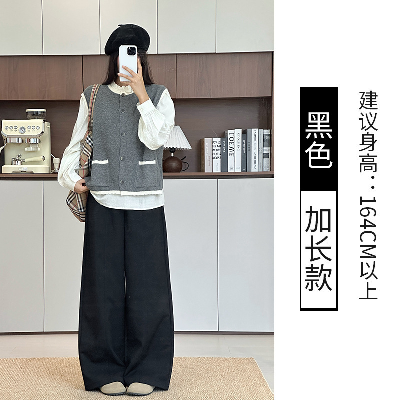 2025春秋新款纯色显瘦休闲裤韩版简约慵懒风宽松直筒阔腿裤|undefined
