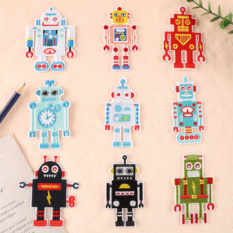 卡通机器人布贴衣服补丁儿童刺绣贴羽绒服牛仔裤装饰破洞修补贴花