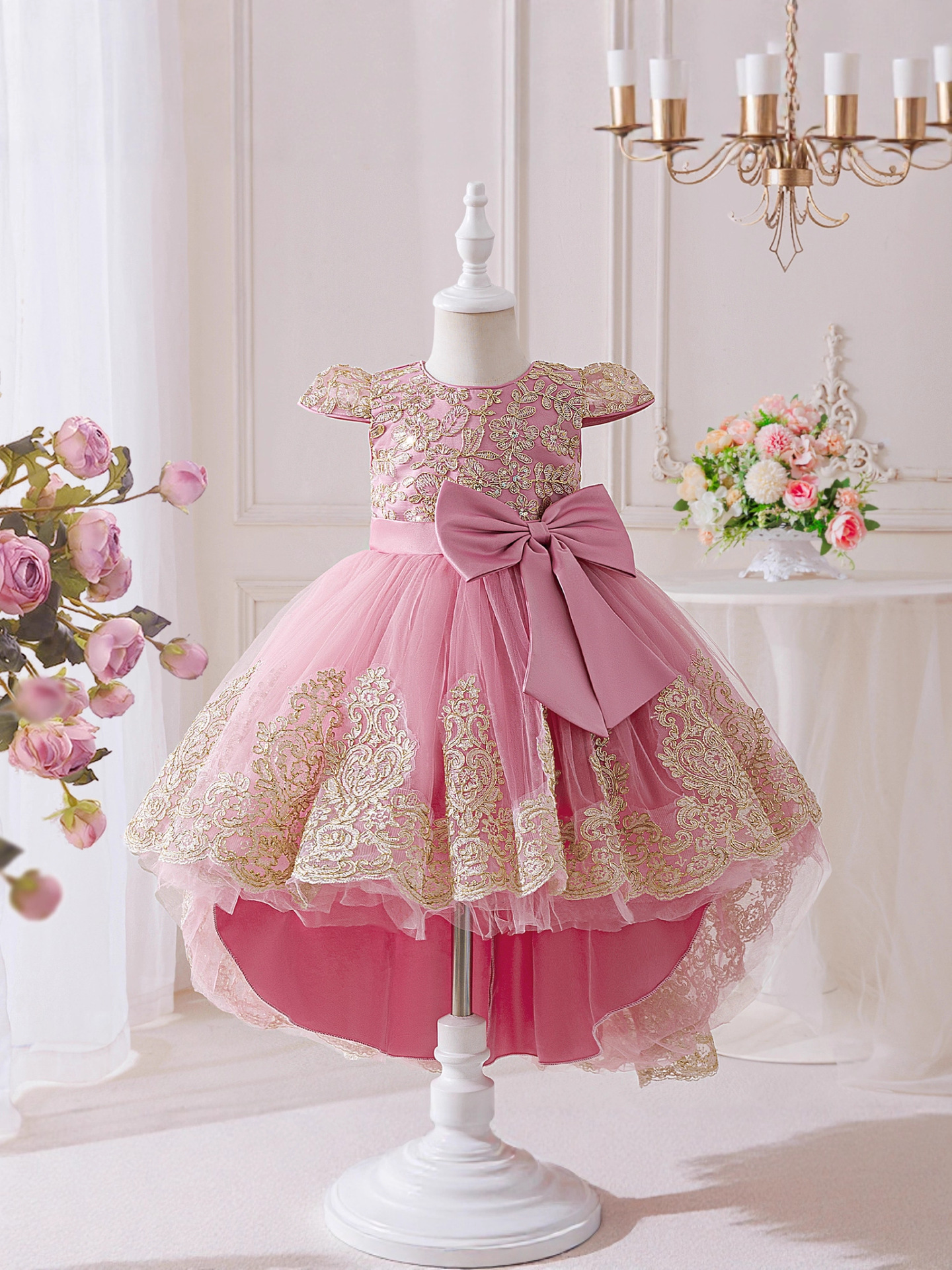 TEMU vestido de niños bordado de hilo dorado vestido de novia elegante vestido de princesa vestido de noche