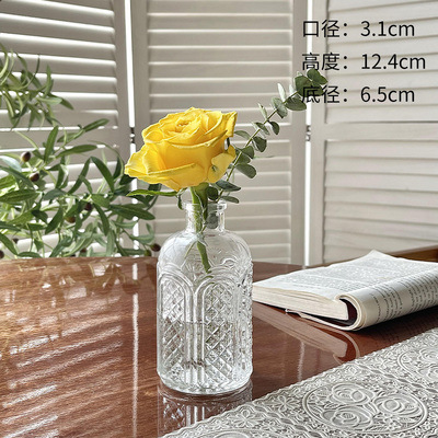 Retro repujado mini florero transparente hidropónico flor arreglo florero de cristal salón aromaterapia botella adornos Decoración