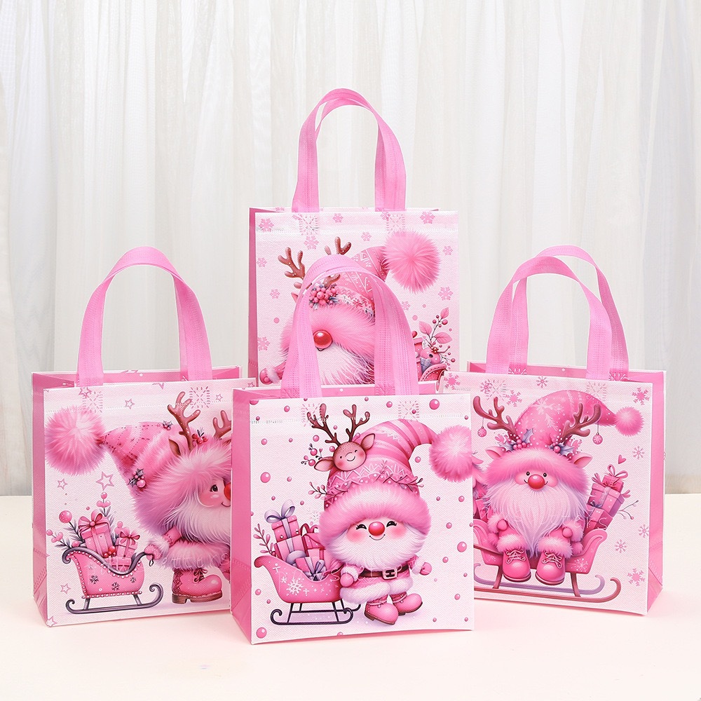 创意无纺布粉色圣诞印花手提袋派对礼品袋时尚外卖袋礼物包装袋
