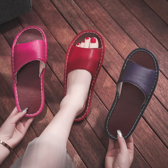 Household Indoor Floor Cowhide Slippers for Men and Women Summer Home Outdoor Wear Soft Thick Bottom Outdoor Couple Slippers Trendy Sandals