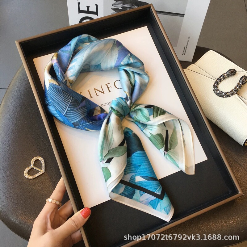 100% Mulberry Silk Plain Crepe Satin Watercolor Jungle 65 Square Chinese Scarf Spring and Summer Women's High-End Versatile Thin Silk Scarf