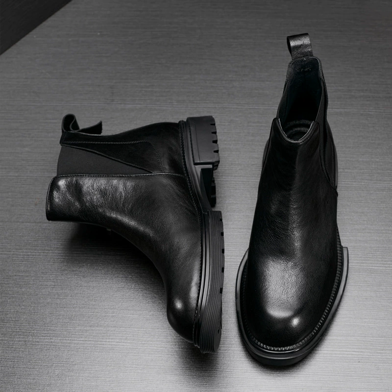 Высокие ботинки мужские осенне-зимние кожаные ботинки челси с черными рукавами модные мотоциклетные Молодежные Ботинки Martin уличные кожаные ботинки