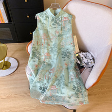 实拍改良旗袍2025夏季新款复古高级感新中式国风刺绣无袖连衣裙女