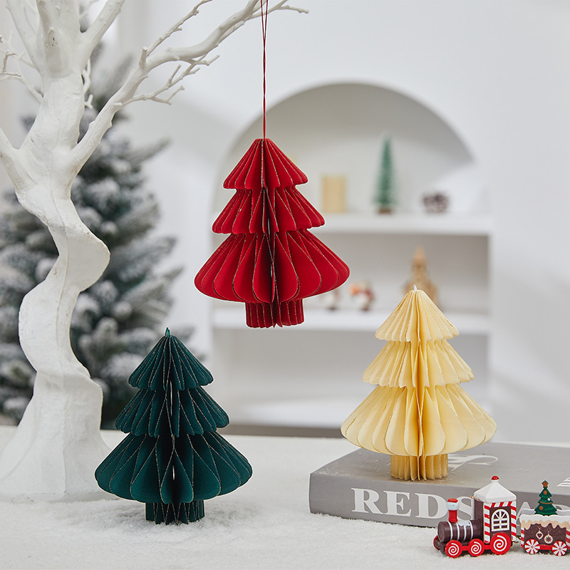 Décorations de sapin de Noël en origami – Mini sapins en papier pliables pour tables, bureaux et décorations festives (15-32 cm, modèles multicouches)_voghion.com