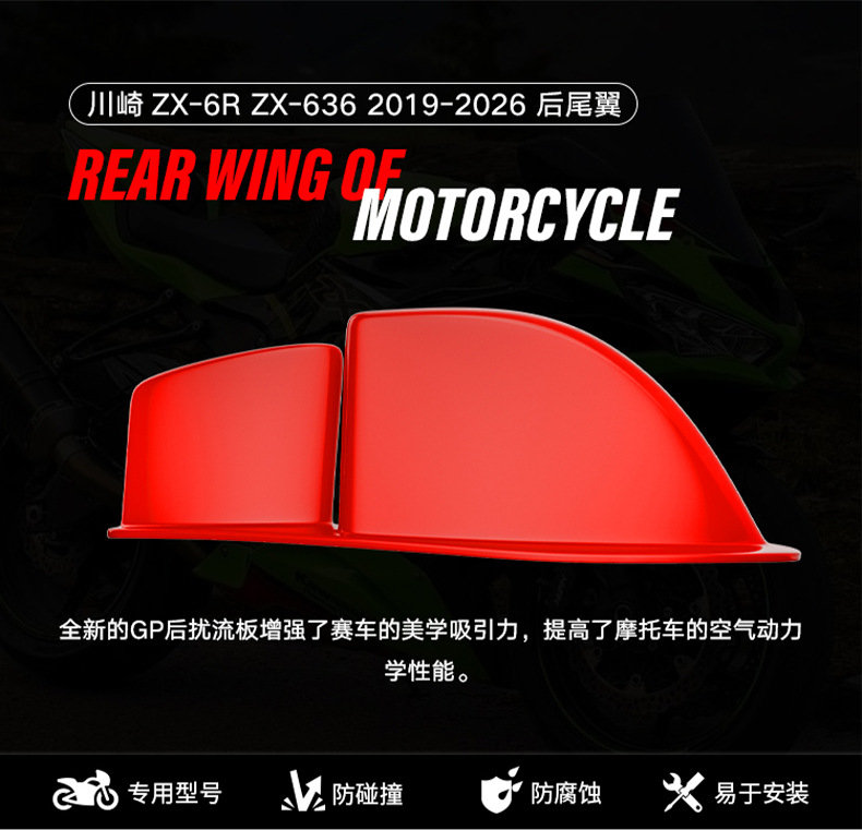 Suitable for Kawasaki Zx-6R Zx-636 Rear Wing 2019-2026 Rear Hump Air Side Wing Rear Gp Wind Wing