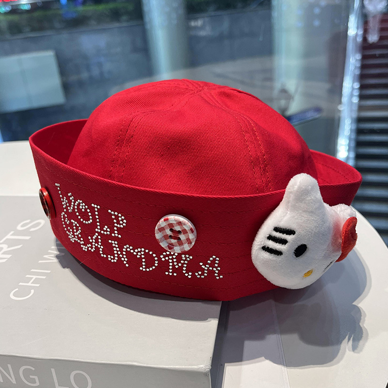 かわいい KT 猫セーラー帽子女性の新しい弓ホットダイヤモンド盆地帽子ミレニアムホットガールフリップつばネイビーベレー帽トレンディ|undefined