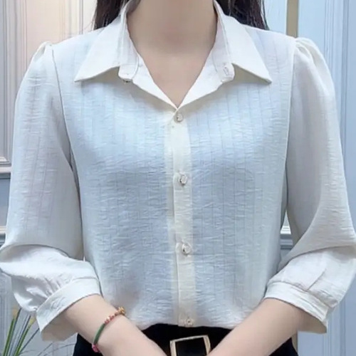Women's 7/8 Sleeve Shirt 2025 Spring Fashion, Versatile Design, Unique Small-Scale Blouse, Stylish and Slimming Elegant Top