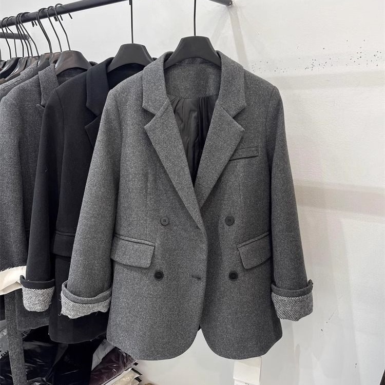 2025 New Korean Style Inner Cotton-Padded Blazer Down Jacket For Women Winter Small Size Rolled Sleeve Elegant Wool Coat_ecoleips.com