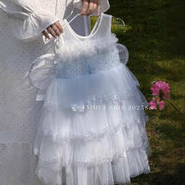 JA新款女童网纱重工拼接公主连衣裙裙儿童蛋糕裙礼服裙