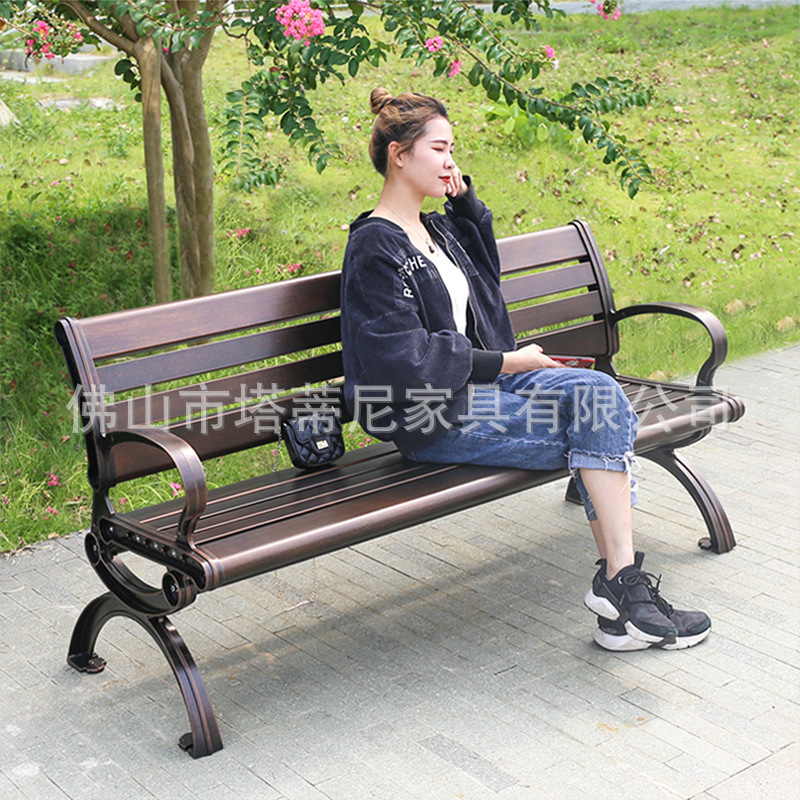 Parque al aire libre Silla de aluminio fundido Banco jardín hierro respaldo de tres personas silla larga comunidad ocio al aire libre taburete largo image 3
