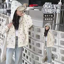 女童春秋季外套新款韩版中大童女孩时尚休闲宽松百搭连帽上衣外套