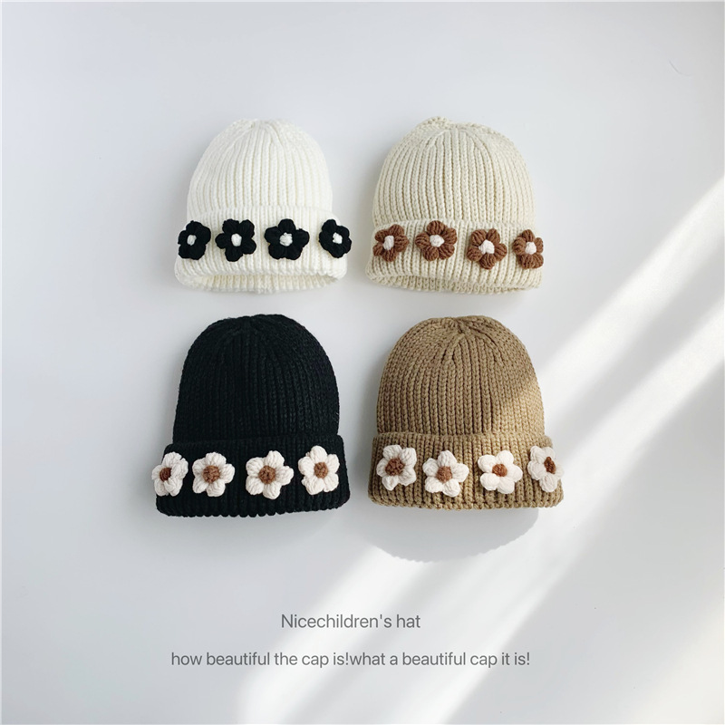 Unisex Flower knitted hat ins style women's fall everything autumn winter parent-child warm woolen hat_voghion.com