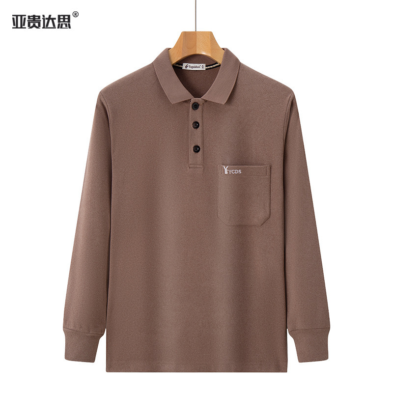 秋冬の新型両面徳絨毛長袖tシャツ中年ポケット襟付きボトムシャツ厚い保温poloシャツ上着|undefined