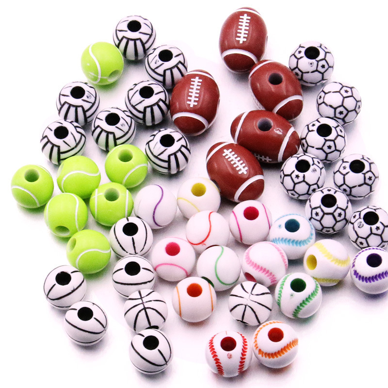 DIY 50pcs/pack Rugby Basketball Volleyball Large Hole Beads Acrylic Loose Beads Accessories Handmade Semi-finished Materials