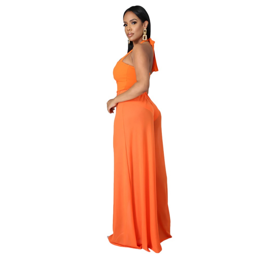 Solid Color Casual Chiffon Sling Women Jumpsuit in Jumpsuits