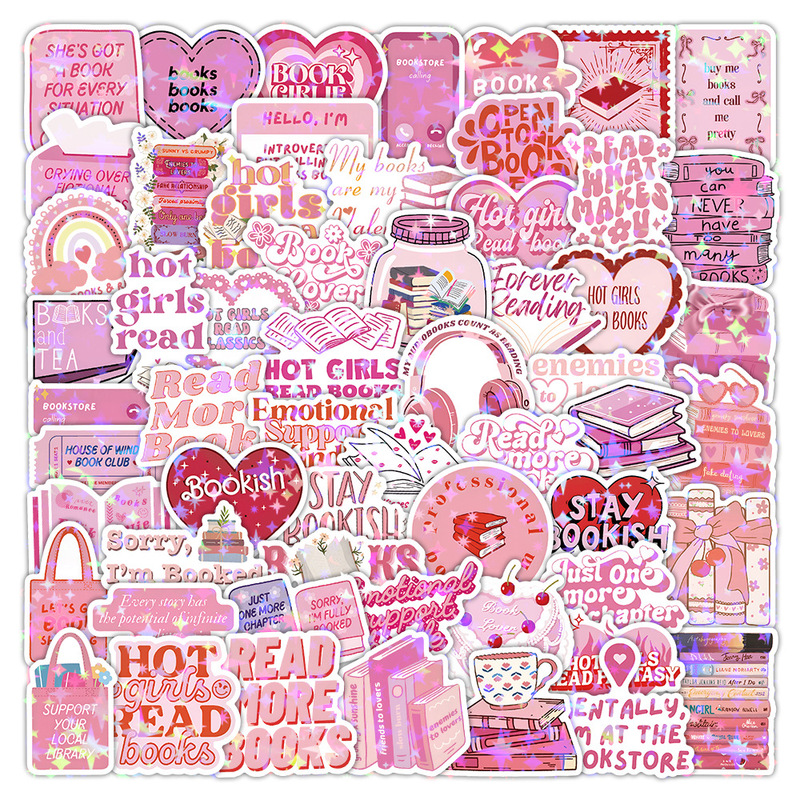 60-120张Pink Bookish涂鸦贴纸粉色阅读装饰笔记本行李箱跨境贴画|undefined
