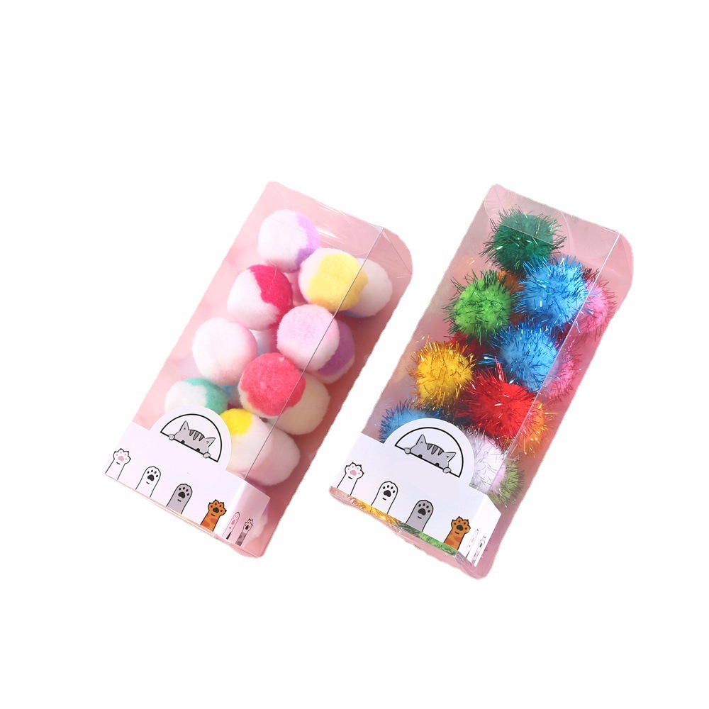 Mascota gato perro mudo elástico color mezclado macaron bola interactiva Navidad oro seda auto-Hola entrenamiento juguete caja de regalo