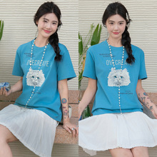 DZ素家24新款重工刺绣猫咪短袖T恤女 宽松百搭时尚个性高级感上衣