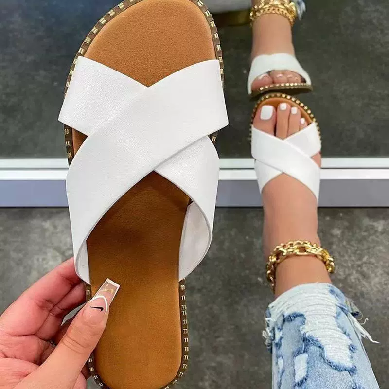 2022 новые внешние торговые Женские перекрестные тапочки больших размеров, повседневные уличные тапочки на плоской подошве, легкие тапочки на плоской подошве 35-43