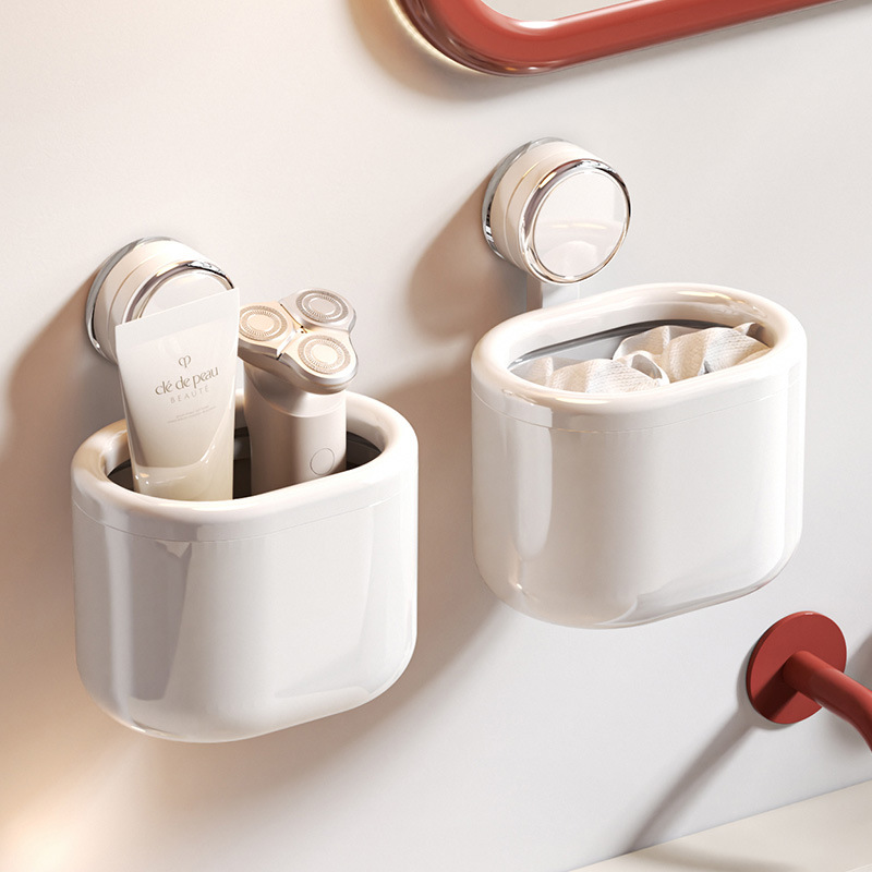 Suction Cup Towel Storage Box Household Bathroom Cosmetics Storage Wall-Mounted Punch-Free Washbasin Storage Rack