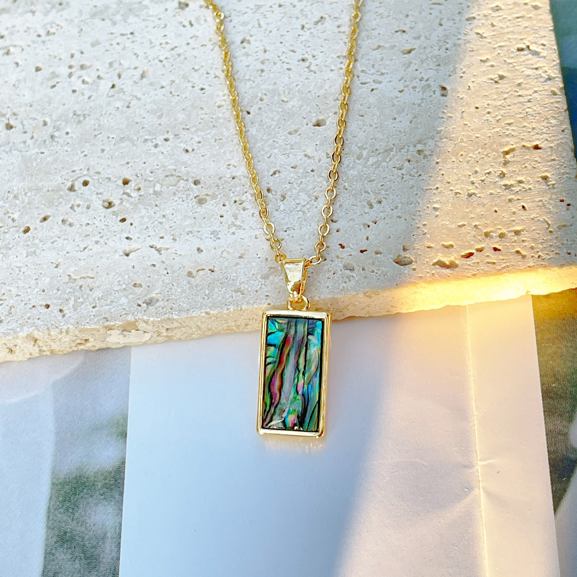 INS Style Simple Style Round Heart Shape Rectangle Copper Gold Plated Round Ellipse Plating Opal She