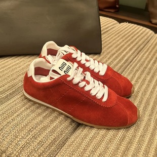 Sheepskin Version~Miu's Retro Lightweight Flats-Soled Moral Training Shoes for Women 2025 New Sports and Casual Shoes Lace-Up Forrest Gump Shoes