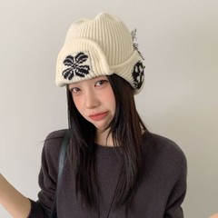 韩国花朵雷锋帽女秋冬百搭保暖防寒毛线帽流苏两戴护耳帽针织帽子