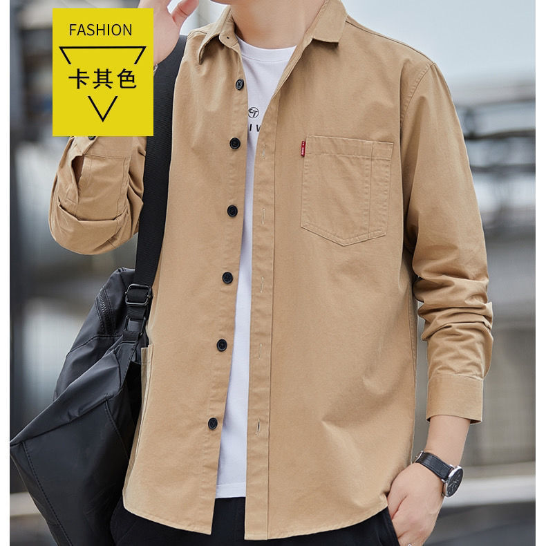 Ropa de hombre de alta gama 100% algodón suelta chaqueta de manga larga camisa de los hombres de primavera y otoño camisa de los hombres de moda abrigo de mezclilla