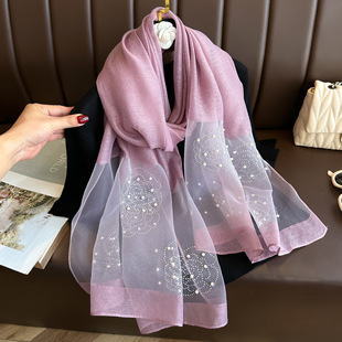 in stock solid color new rhinestone rose pearl scarf long scarf sunscreen shawl fashion Joker women's scarf wholesale