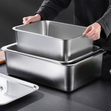 不锈钢平底方盆长方形带盖加厚托盘加深方盘特大号自助餐盆油炸盆
