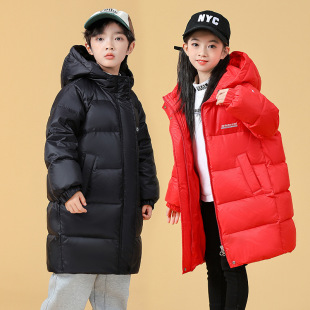 Boys' down Jacket 90 White Duck down 2025 New Stylish Thick Long Over-The-Knee Winter Coat for Older Children and Girls