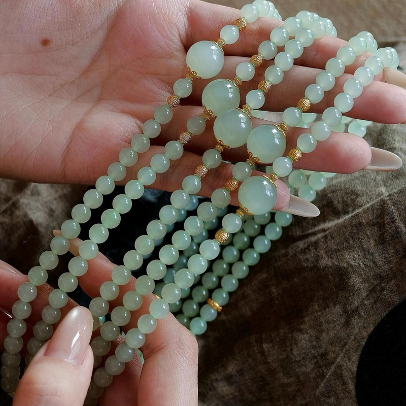 新疆和田玉手串手链 晴水双圈卡8mm 项链女款质地细腻 直播供货|undefined