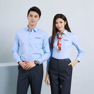 高端职业装衬衫定制加工4S店保险银行工作服男女长袖方领免烫衬衣