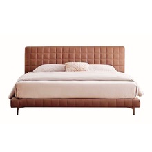 棋盘格真皮床极简网红个性创意设计师现代简约