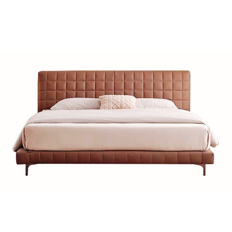 棋盘格真皮床极简网红个性创意设计师现代简约