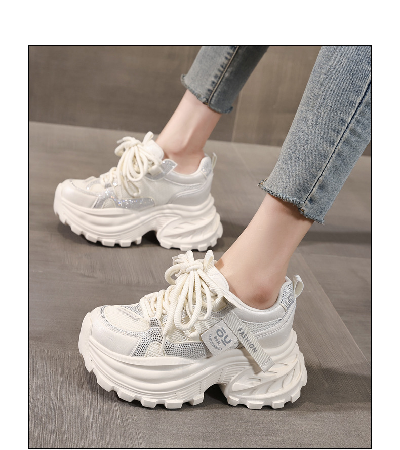 Giày sneaker nữ chunky đế dày lưới thoáng khí đính đá rhinestone — màu be chi tiết 15