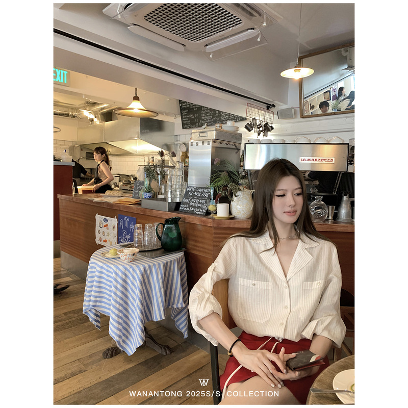 WANAN 清潭洞欧尼 officelady高智感亚麻衬衫女夏季长袖衬衣|undefined