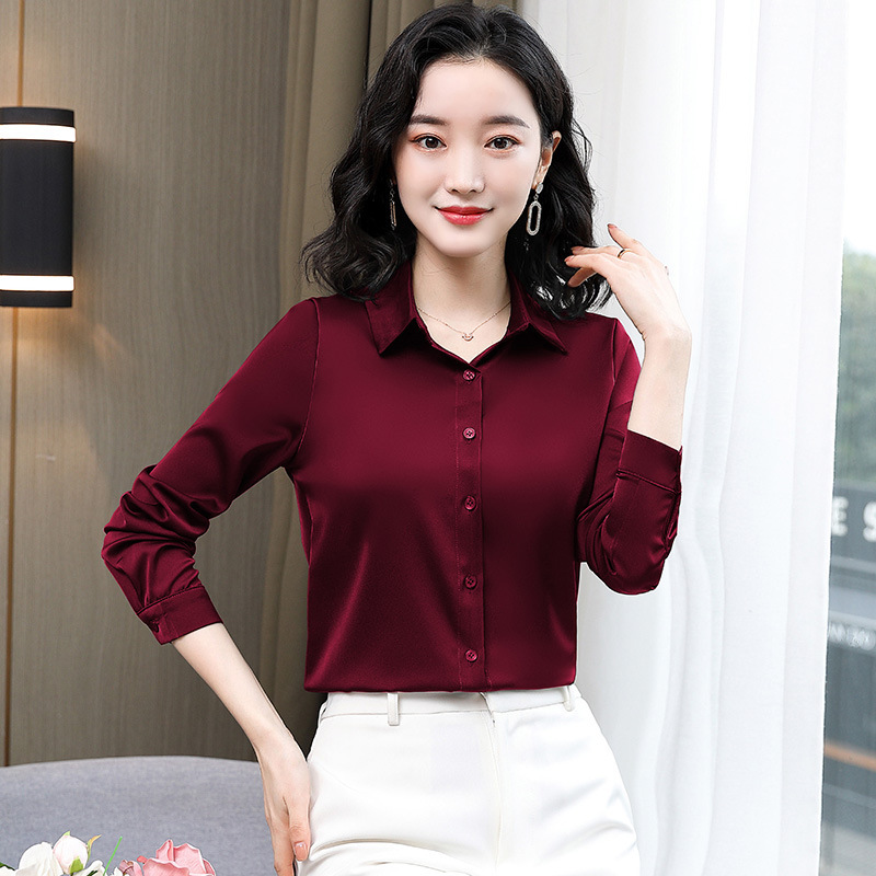 Factory Direct Sales New plus size long sleeve satin shirt Western style bottoming professional fashion shirt Women's silk top Factory Direct Sales New plus size long sleeve satin shirt Western style bottoming professional fashion shirt Women's silk top