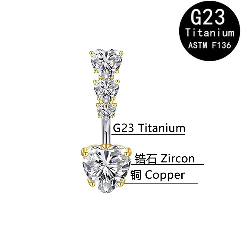 Cross-Border Ring G23 Titanstab Herz Zirkon Bauchnabelpiercing Modeschmuck_voghion.com
