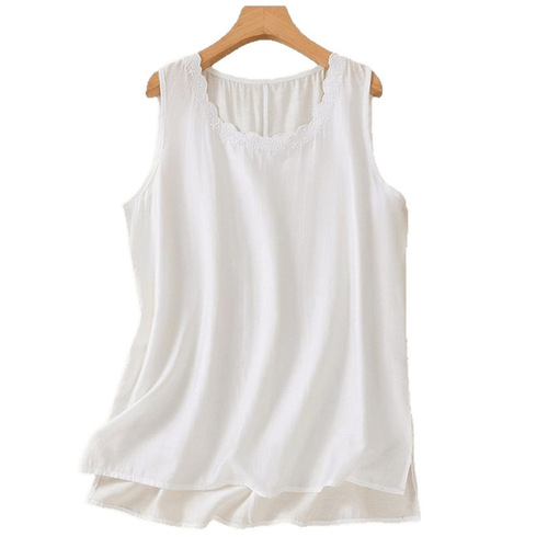 New *** leak-picking cotton vest summer loose retro sleeveless embroidery thin artistic solid color top sling